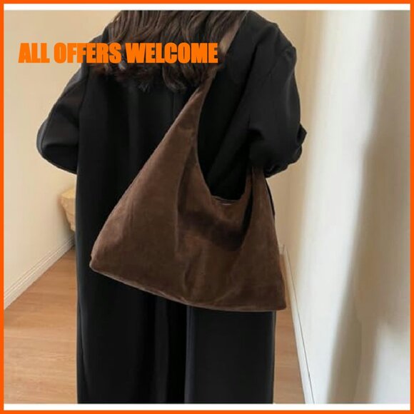 Suede Crescent Shoulder Tote Bag - Top Handle Crossbody Purse for Work Travel - Picture 3 of 8